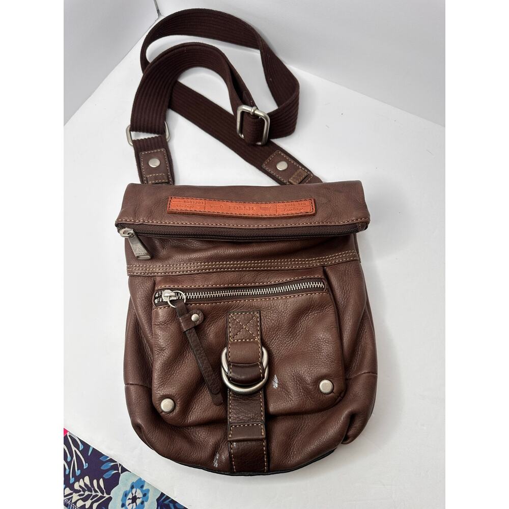Vintage Y2K Fossil Genuine Leather Crossbody Bag – Distressed Brown Key Charm - Picture 13 of 13